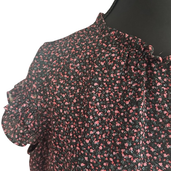 Rebecca Minkoff Black with Pink Floral Ruffled Elastic Waist Mini Dress Size S - Picture 2 of 7